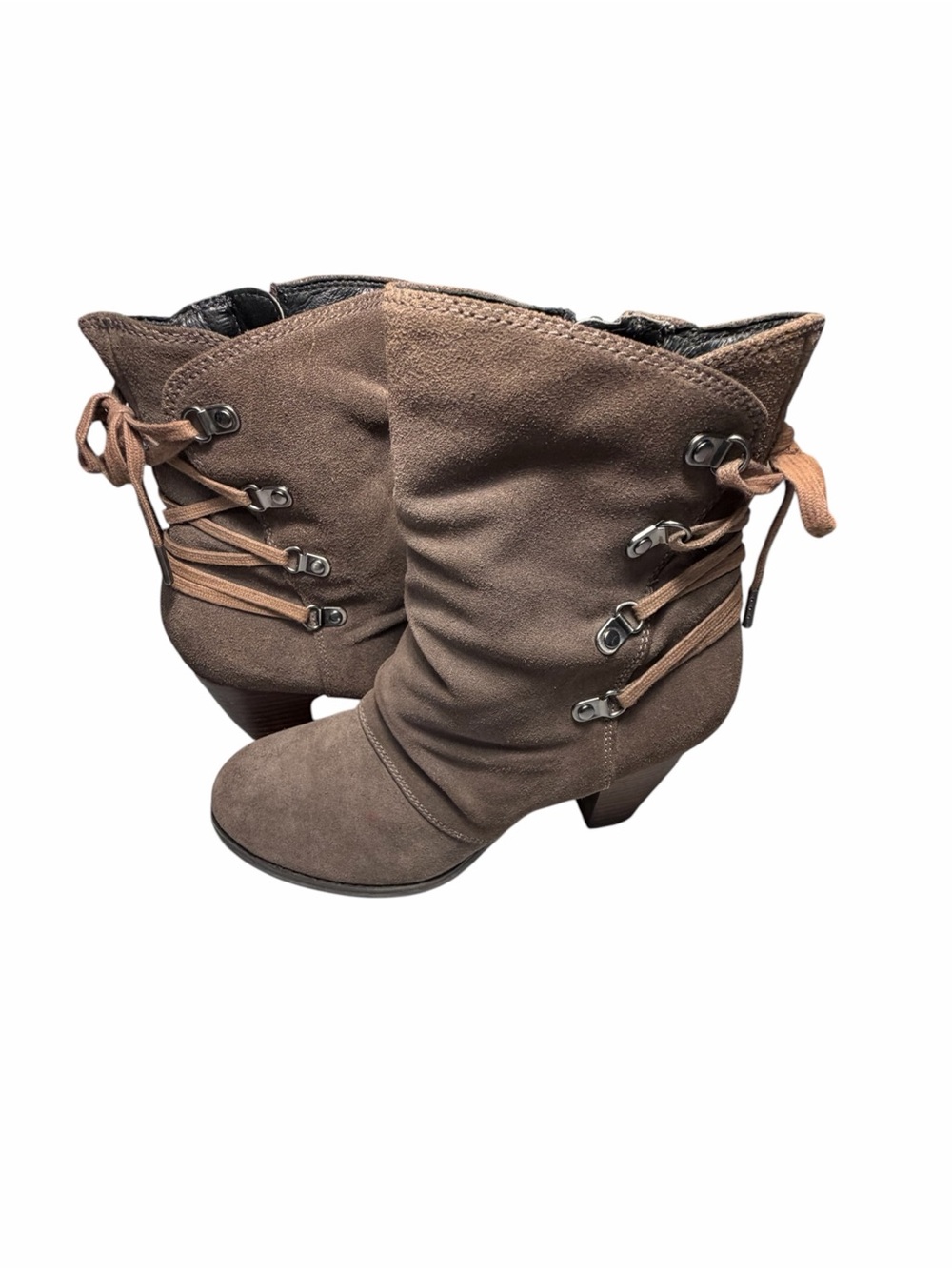 Clarks Women‎ Brown Suede Ruched Lace Up Heel Ankle Boots Size 9